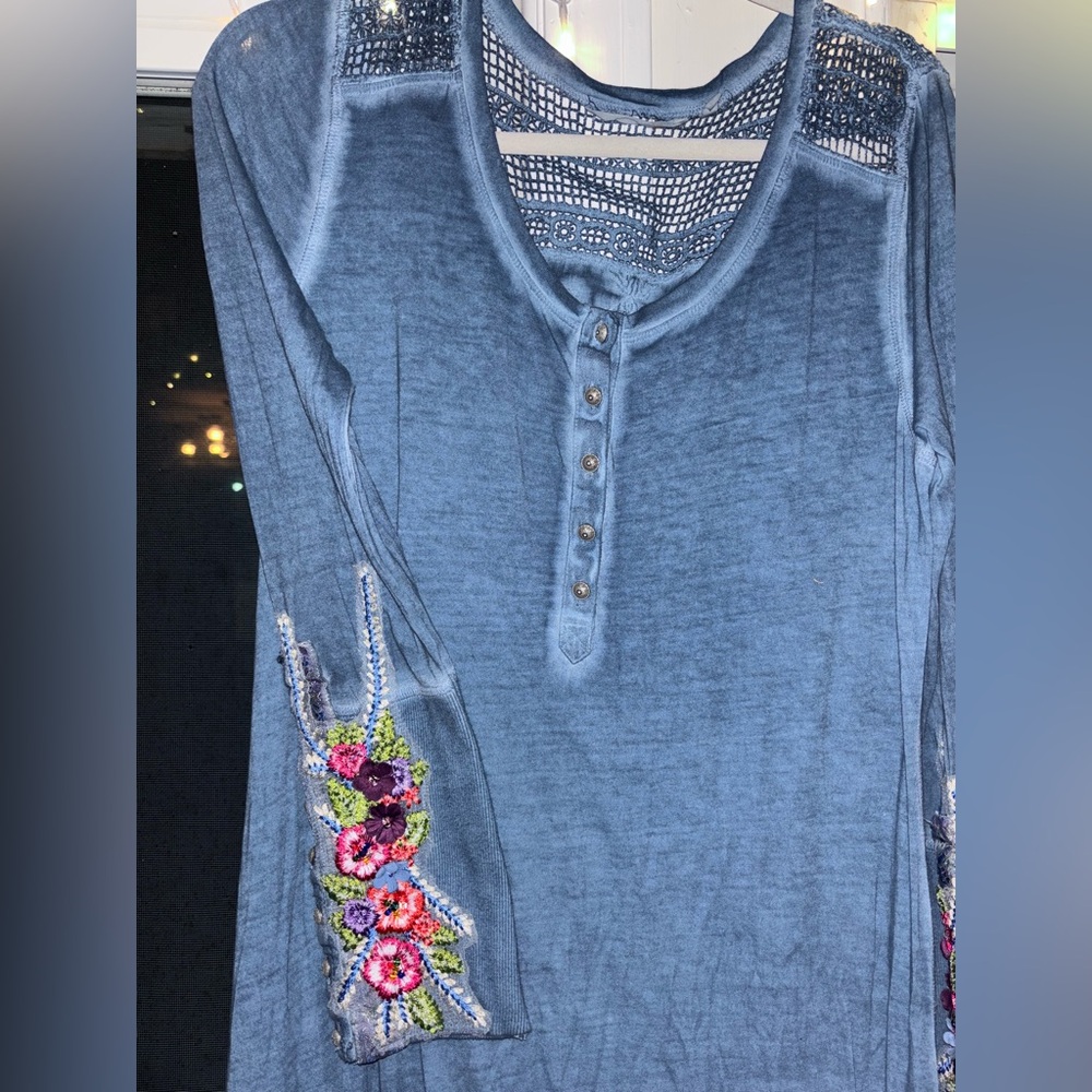 Soft Surroundings Denim Blue maxi dress with embroidery Medium